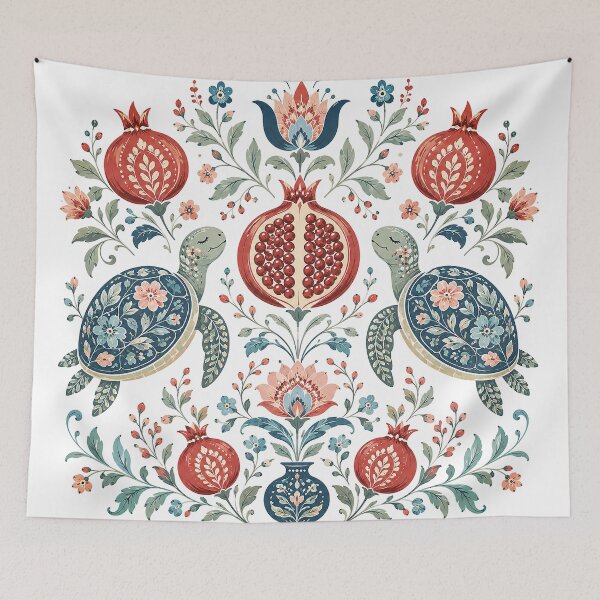 Item preview, Folk Art Turtles and Pomegranate Design designed and sold by Gold Turtle  Lina.