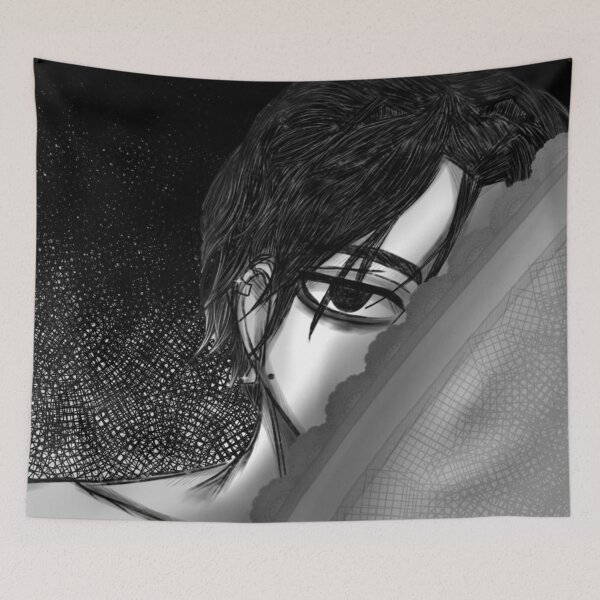 Item preview, Anime guy looking from amrchair back. Black and white style. designed and sold by YaroshMaria.