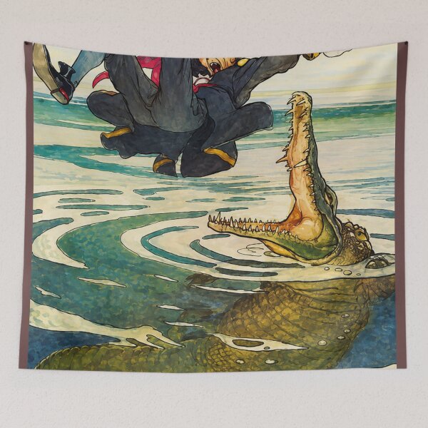 Item preview, Peter Pan Wall Art, Captain Hook Right into the Jaws of the Crocodile, Vintage Alice Bolingbroke Woodward Illustration designed and sold by RickE.
