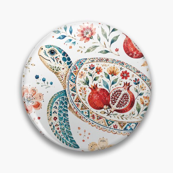 Item preview, Watercolor Sea Turtle Pomegranate Floral Art designed and sold by Gold Turtle  Lina.