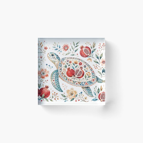 Item preview, Watercolor Sea Turtle Pomegranate Floral Art designed and sold by Gold Turtle  Lina.