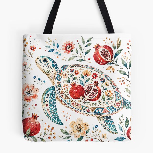 Item preview, Watercolor Sea Turtle Pomegranate Floral Art designed and sold by Gold Turtle  Lina.