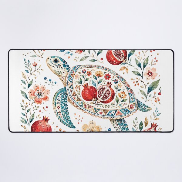 Item preview, Watercolor Sea Turtle Pomegranate Floral Art designed and sold by Gold Turtle Lina.