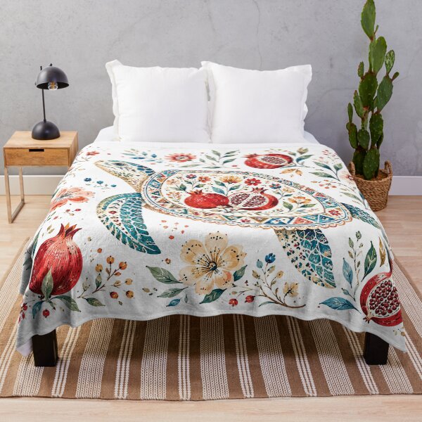 Item preview, Watercolor Sea Turtle Pomegranate Floral Art designed and sold by Gold Turtle Lina.