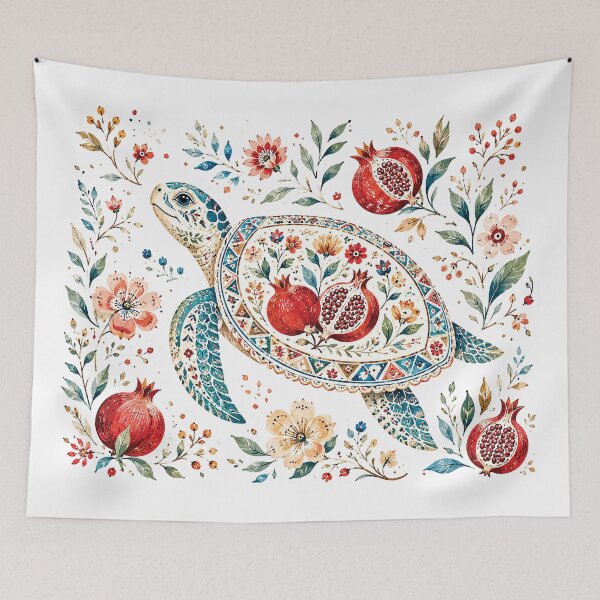 Item preview, Watercolor Sea Turtle Pomegranate Floral Art designed and sold by Gold Turtle  Lina.
