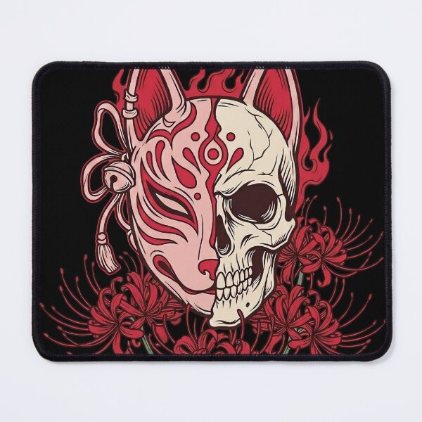 Item preview, Japanese Kitsune Mask Skull Red Spider Lily Halloween designed and sold by LinaValearte.