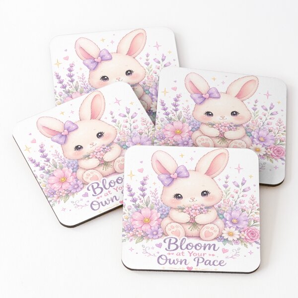 Item preview, Bloom at Your Own Pace Bunny – Cute Kawaii Floral Bunny Inspirational Design designed and sold by Moonlight Studio.