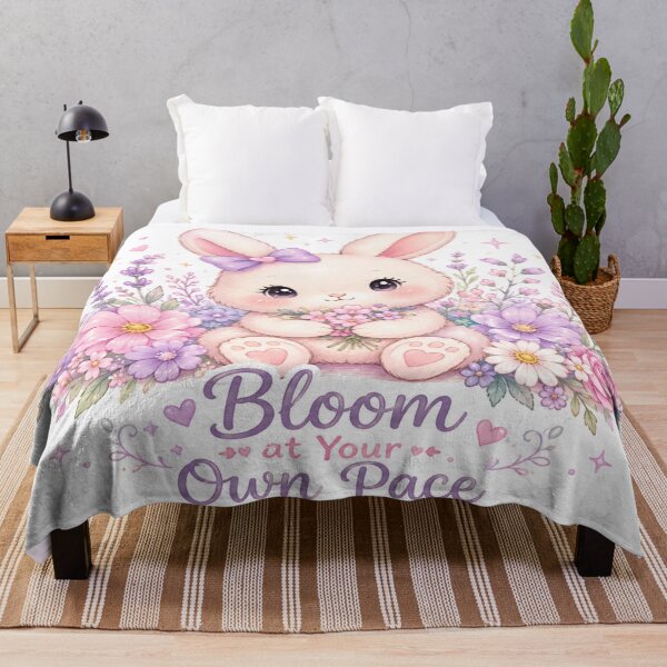 Item preview, Bloom at Your Own Pace Bunny – Cute Kawaii Floral Bunny Inspirational Design designed and sold by Moonlight Studio.