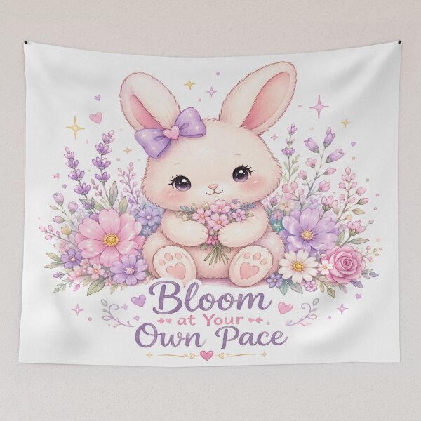 Item preview, Bloom at Your Own Pace Bunny – Cute Kawaii Floral Bunny Inspirational Design designed and sold by Moonlight Studio.