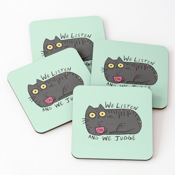 Item preview, We Listen and We Judge Cat designed and sold by Stephanie McRae.