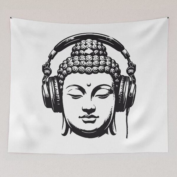 Item preview, Buddha with headphones designed and sold by MayMugs.