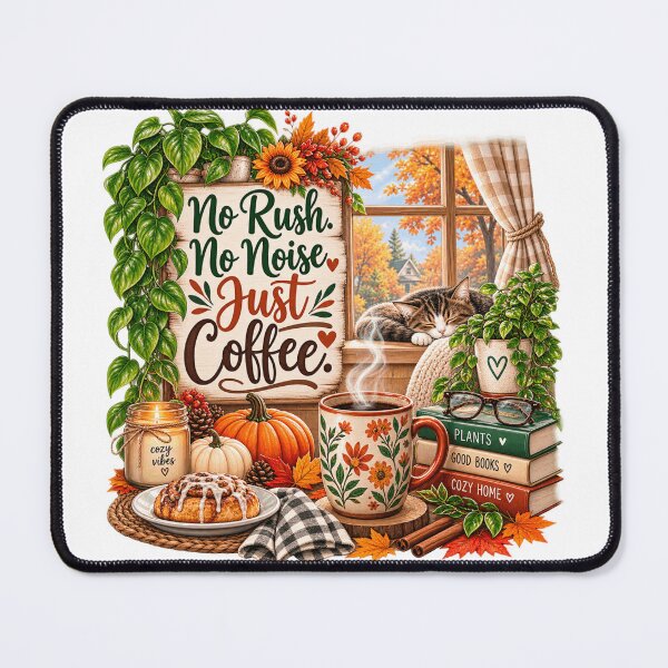Item preview, No Rush No Noise Just Coffee – Cozy Fall Coffee & Plant Lover designed and sold by CottageGardenCo.