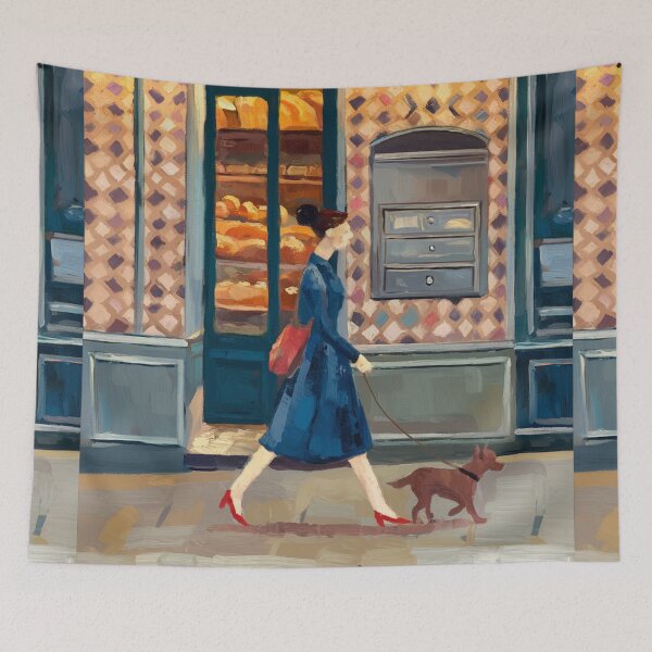 Item preview, Evening Walk Past the Boulangerie – Parisian Street Scene Art designed and sold by CARRAANN.