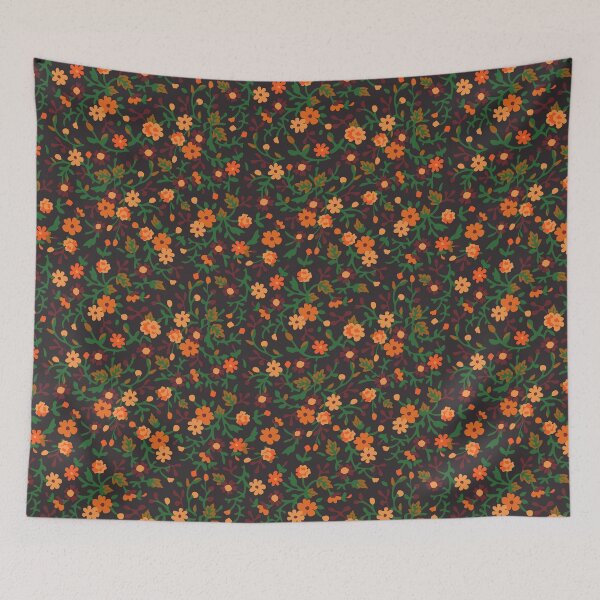 Item preview, Vintage Cottagecore Calico Floral in Autumnal Brown + Orange designed and sold by YesterdayColl.