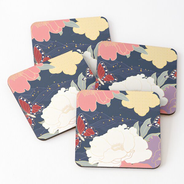 Item preview, Vintage Japanese Sakura Peony & Ocean Waves Floral Pattern designed and sold by LuxocaDesigns24.