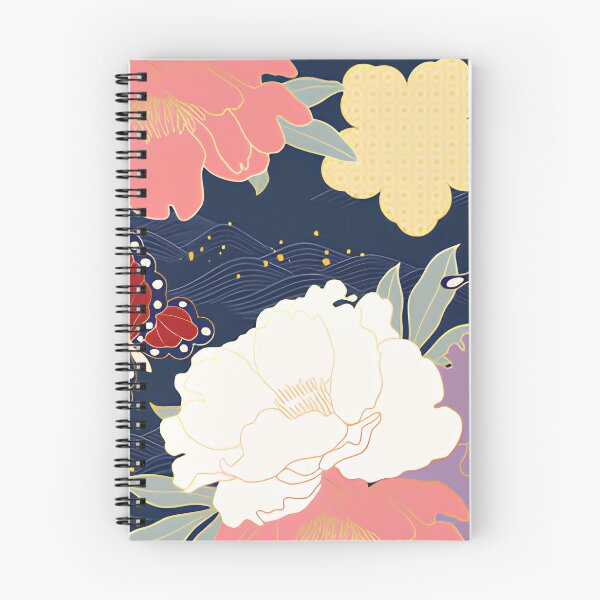 Item preview, Vintage Japanese Sakura Peony & Ocean Waves Floral Pattern designed and sold by LuxocaDesigns24.