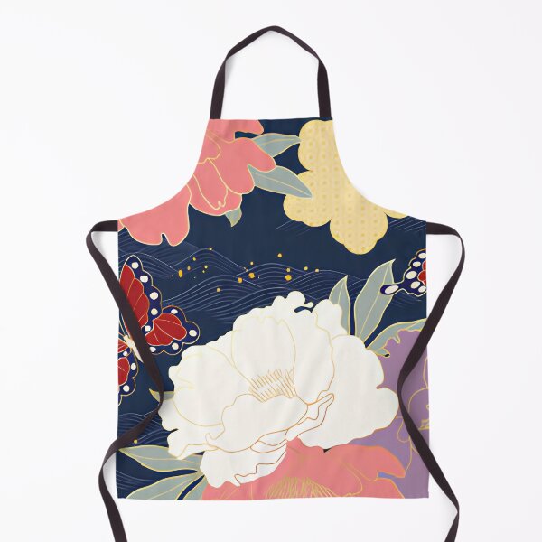 Item preview, Vintage Japanese Sakura Peony & Ocean Waves Floral Pattern designed and sold by LuxocaDesigns24.