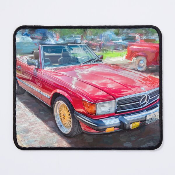 Item preview, Classic Red Mercedes 560SL R107 Convertible Art Print designed and sold by RichFrancoCars.