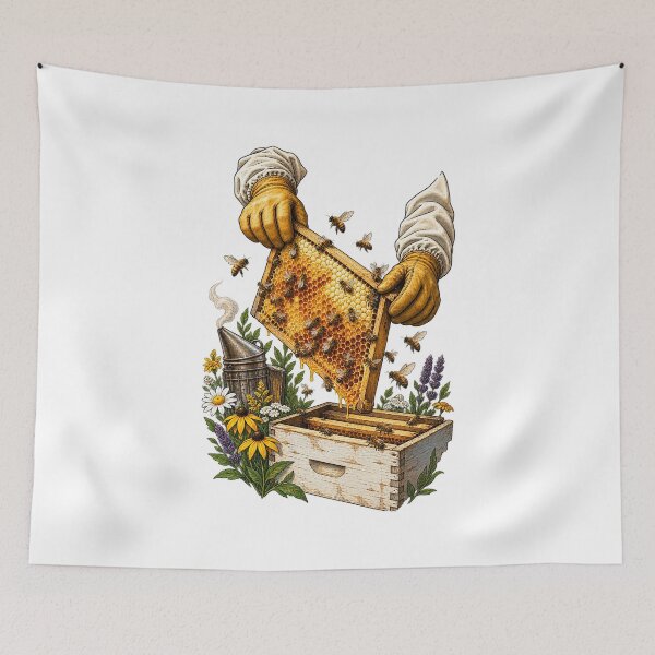 Item preview, Beekeeping Honey Bee and Beekeeper Illustration designed and sold by AMICO77.