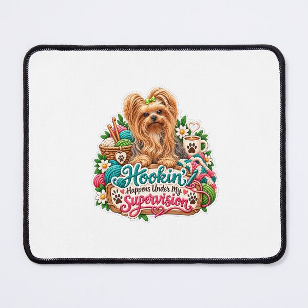 Item preview, Hookin’ Happens Under My Supervision Yorkie Crochet Sticker | Cute Crochet Dog Design designed and sold by SASS-Crochet.