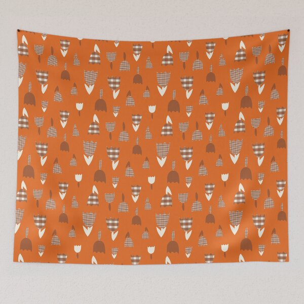 Item preview, Feedsack Gingham Tulip Floral in Orange + Brown designed and sold by YesterdayColl.