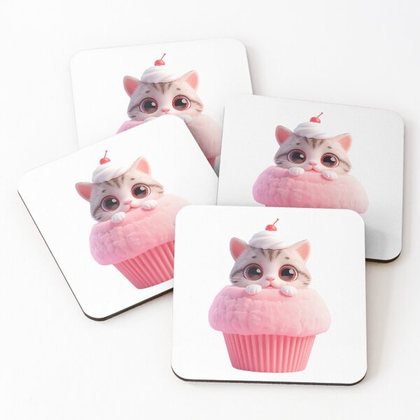 Item preview, Cute 3D Baby Kitten in Pastel Pink Cupcake Dessert Sticker designed and sold by VisualVerseLab.