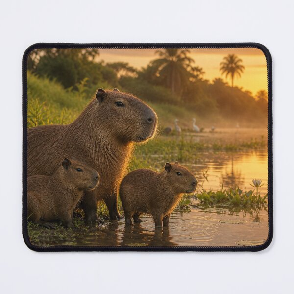 Item preview, Capybara Family In Pantanal – Golden Hour Wildlife Photography designed and sold by SVox.