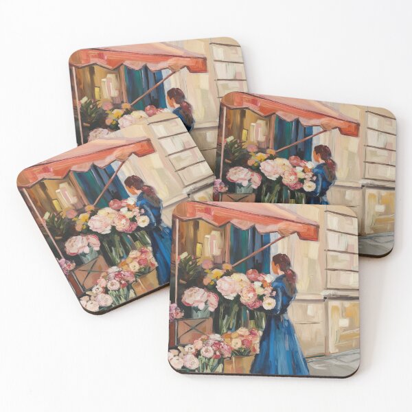 Item preview, Parisian Flower Stall Vignette - Retro Aesthetic Street Life Art designed and sold by CARRAANN.