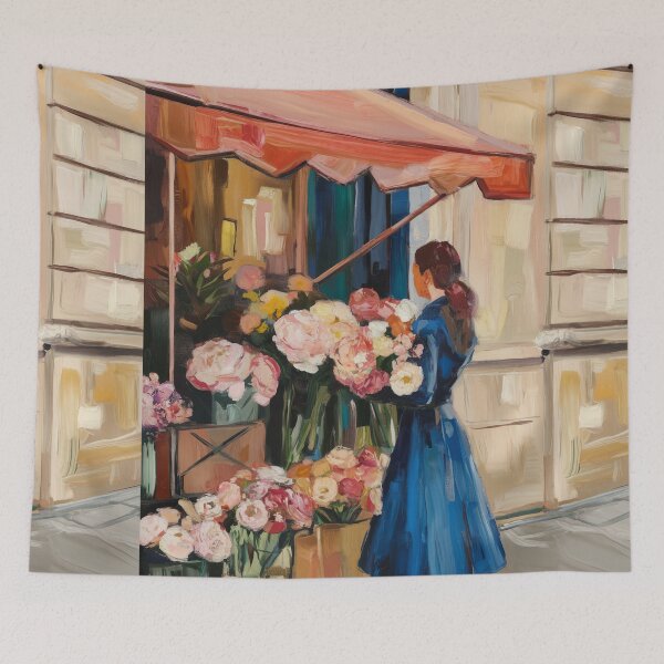 Item preview, Parisian Flower Stall Vignette - Retro Aesthetic Street Life Art designed and sold by CARRAANN.