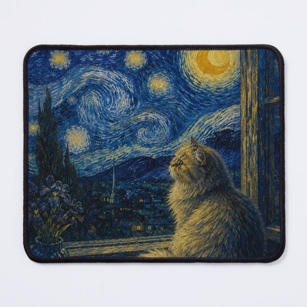 Item preview, Look Out the Stars - Van Gogh Cat Parody designed and sold by TheCatIsOnMyLap.