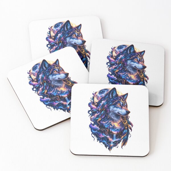 Item preview, Cosmic Spirit Wolf Full Moon Galaxy Mountain Landscape designed and sold by BellabdO.