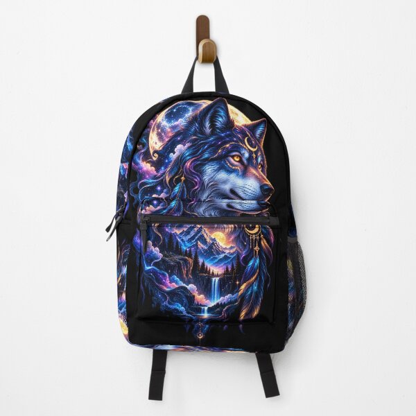 Item preview, Cosmic Spirit Wolf Full Moon Galaxy Mountain Landscape designed and sold by BellabdO.