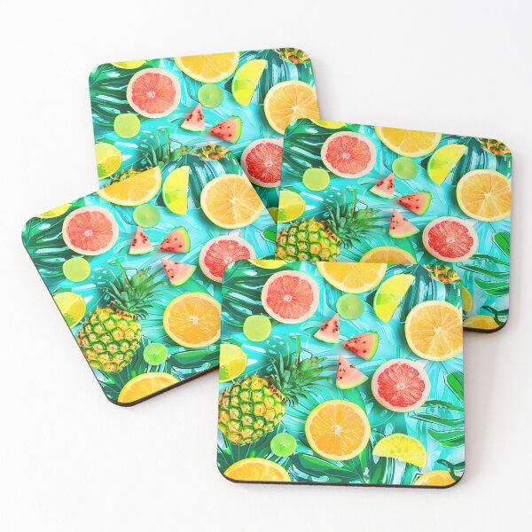 Item preview, Tropical Fruit Medley With Palm Leaves Colorful Art designed and sold by DEC02.