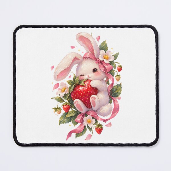 Item preview, Strawberry Bunny – Cute Kawaii Cottagecore Art designed and sold by GraphiteRealm.