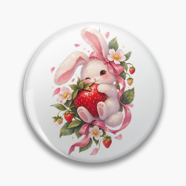Item preview, Strawberry Bunny – Cute Kawaii Cottagecore Art designed and sold by GraphiteRealm.
