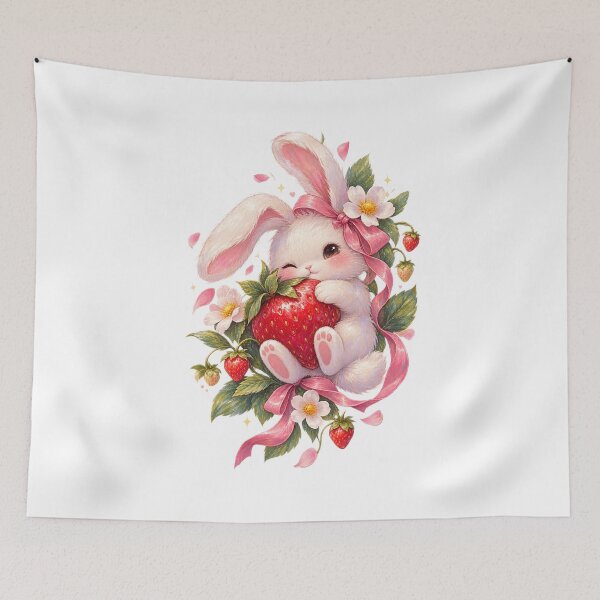 Item preview, Strawberry Bunny – Cute Kawaii Cottagecore Art designed and sold by GraphiteRealm.