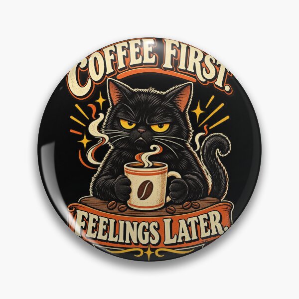 Item preview, Coffee First Feelings Later Grumpy Retro Black Cat designed and sold by CurrentPhase.