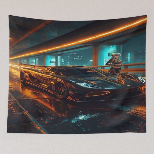 Item preview, Cyberpunk Nordic Hypercar Carbon Gold Art designed and sold by JMAVILA ART.