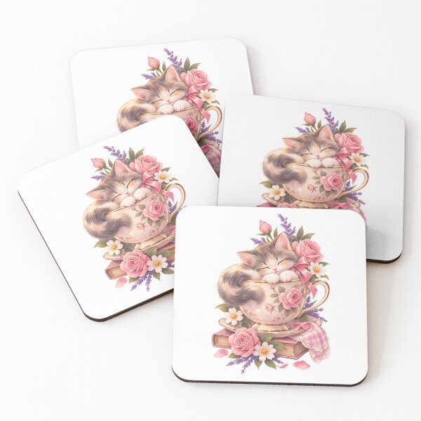 Item preview, Cozy Tea Time Cat – Cute Cottagecore Kitten Art designed and sold by GraphiteRealm.