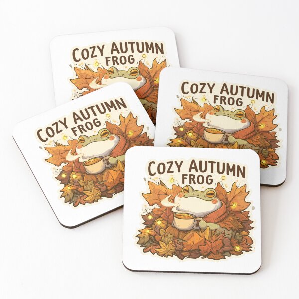 Item preview, Cozy Autumn Frog with Tea - Cute Frog in Fall Leaves designed and sold by AceEye.