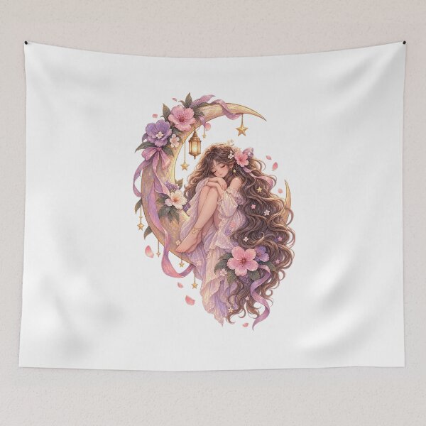Item preview, Moonlit Bloom – Dreamy Girl Under the Moon designed and sold by GraphiteRealm.