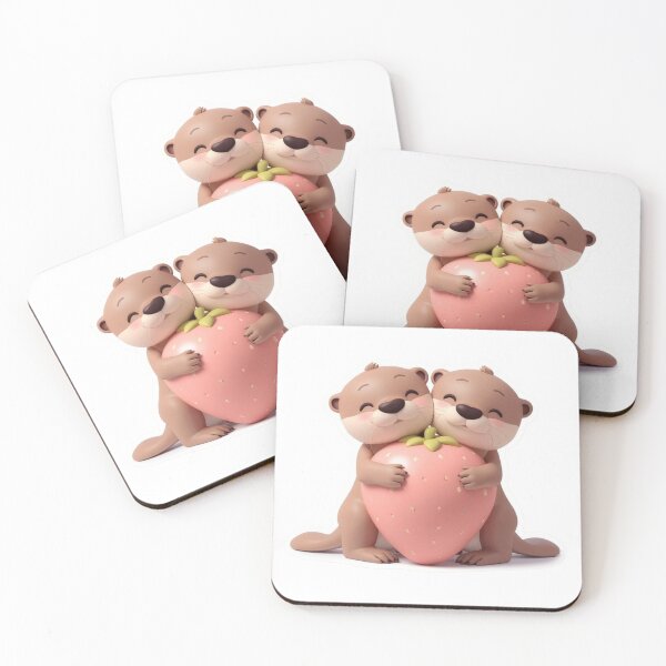 Item preview, Cute 3D Baby Otter Siblings Hugging Sweet Strawberry Sticker designed and sold by VisualVerseLab.