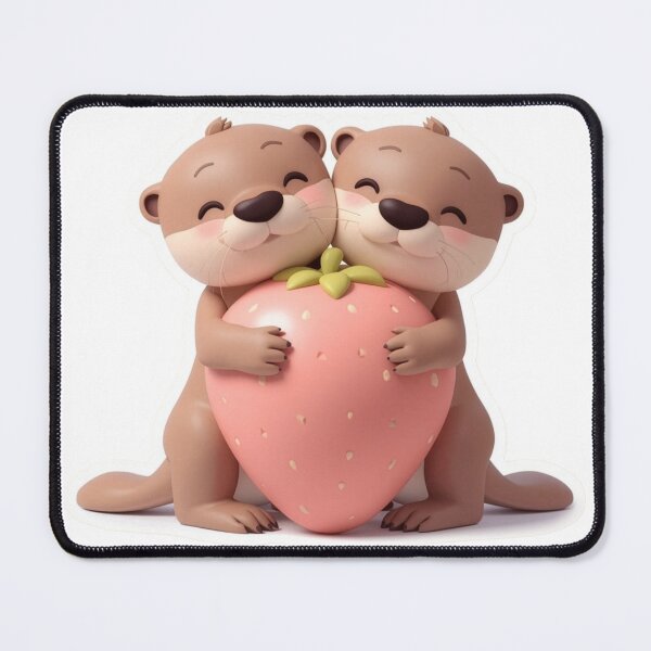 Item preview, Cute 3D Baby Otter Siblings Hugging Sweet Strawberry Sticker designed and sold by VisualVerseLab.