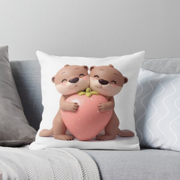 Item preview, Cute 3D Baby Otter Siblings Hugging Sweet Strawberry Sticker designed and sold by VisualVerseLab.