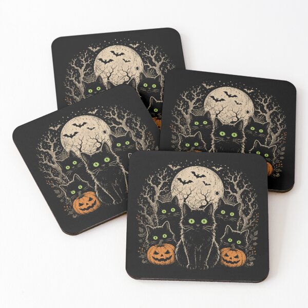 Item preview, Five Black Cats Halloween Moon Retro Vintage designed and sold by Moizento.