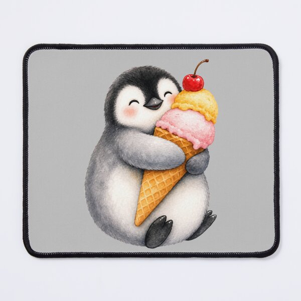 Item preview, Cute Penguin Hugging Ice Cream Watercolor Art designed and sold by GusiaTreasures.