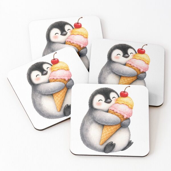 Item preview, Cute Penguin Hugging Ice Cream Watercolor Art designed and sold by GusiaTreasures.