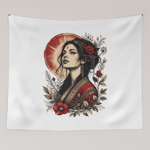 Item preview, Crimson Goddess Dark Floral Woman Red Kimono Fantasy designed and sold by BellabdO.