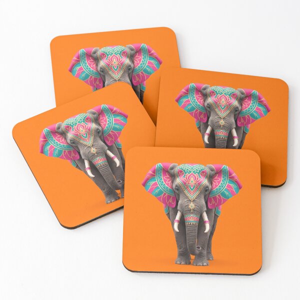 Item preview, Pink and Teal Elephant on Bright Orange designed and sold by Lasofficial.