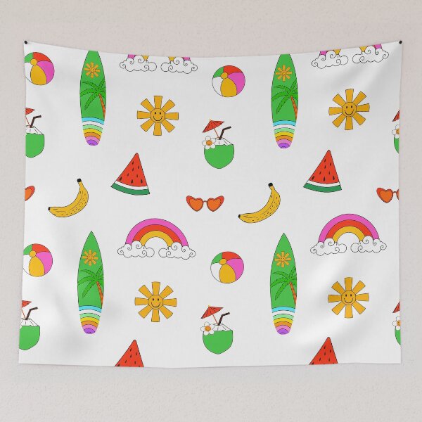 Item preview, Summer Surfboards, Beach Balls, Rainbows, And Fruit Pattern designed and sold by DEC02.